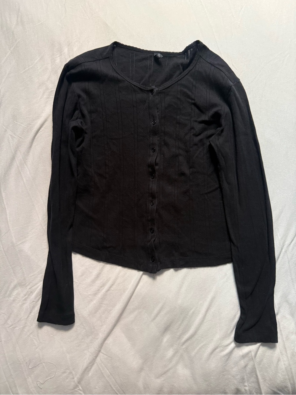 Black Long-Sleeve Button-Up Knit Top